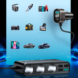 Joyroom JR-CL06 9in1 automobilinis įkroviklis 154W 5x USB-A / USB-C / 3x cigarečių degiklio lizdas PD QC PPS - juodas