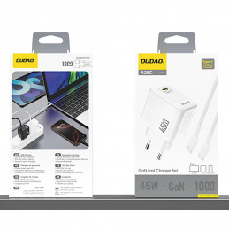 „Dudao A28C“ 45 W „GaN“ sieninis įkroviklis + USB-C laidas – baltas