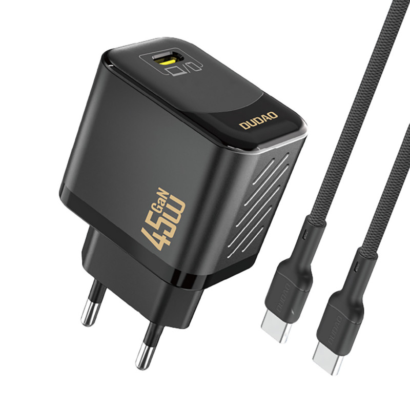 „Dudao A28C“ 45 W „GaN“ sieninis įkroviklis + USB-C laidas – juodas