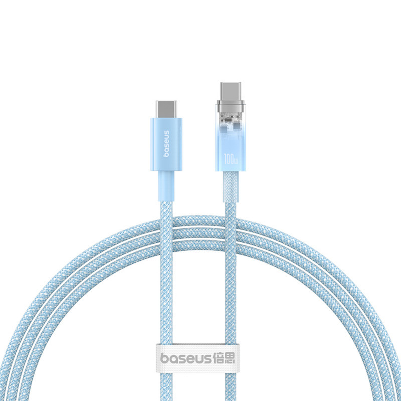 „Baseus Explorer 100W USB-C“ – USB-C laidas su išmaniuoju temperatūros jutikliu, 1 m – mėlynas