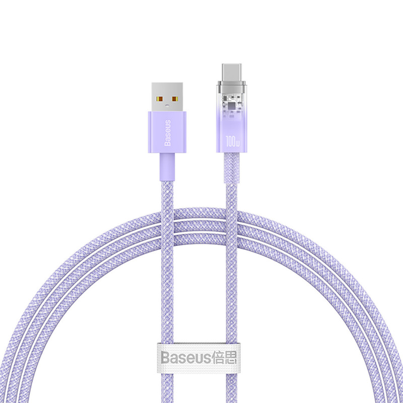 „Baseus Explorer 100W USB-A - USB-C“ laidas su išmaniuoju temperatūros jutikliu, 1 m – violetinis