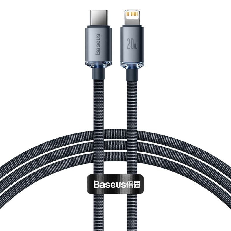 Baseus CAJY000201 Lightning – USB-C PD QC laidas 20W 480Mb/ s 1,2m – juodas