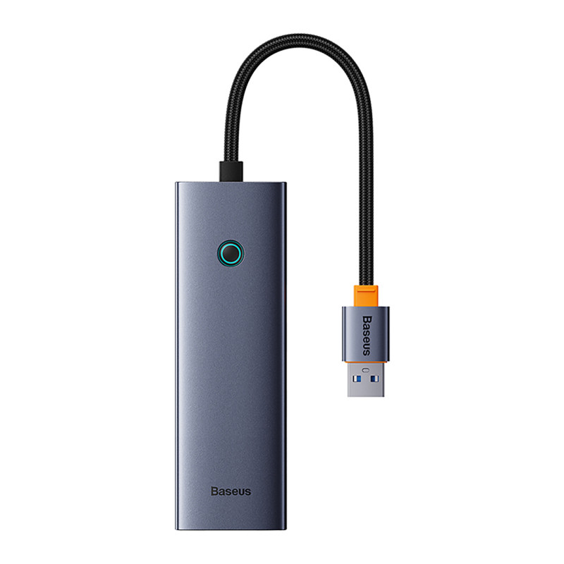 „Baseus UltraJoy 4in1“ USB-A šakotuvas, 3 x USB-A 3.0 + RJ45 – pilkas