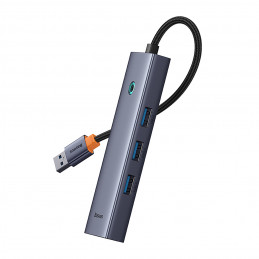 „Baseus UltraJoy 4in1“ USB-A šakotuvas, 3 x USB-A 3.0 + RJ45 – pilkas