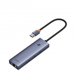 „Baseus UltraJoy 4in1“ USB-A šakotuvas, 3 x USB-A 3.0 + RJ45 – pilkas
