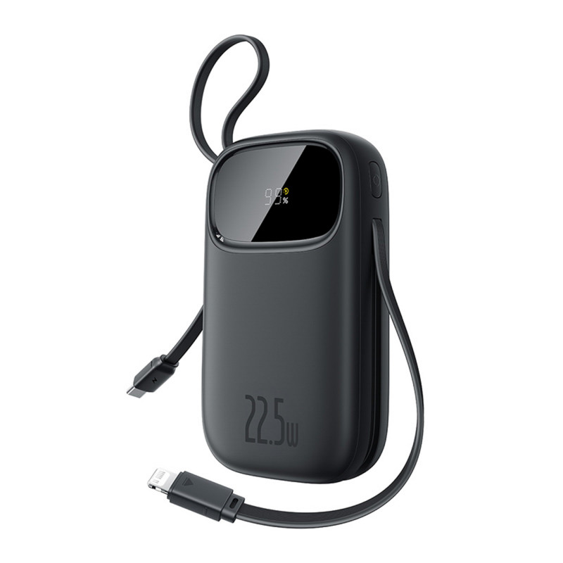 „Baseus EnerFill FC31“ 10000mAh 22,5W išorinė baterija su skaitmeniniu ekranu ir 2 integruotais laidais (USB-C + „Lightn...