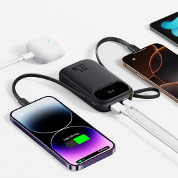 „Baseus EnerFill FC31“ 10000mAh 22,5W išorinė baterija su skaitmeniniu ekranu ir 2 integruotais laidais (USB-C + „Lightn...