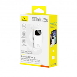 „Baseus EnerFill FC31“ 20000mAh 22,5W išorinė baterija su skaitmeniniu ekranu ir 2 integruotais laidais (USB-C + „Lightn...