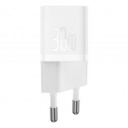 „Baseus GaN5“ 30 W USB-C mini sieninis įkroviklis – baltas