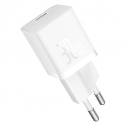 „Baseus GaN5“ 30 W USB-C mini sieninis įkroviklis – baltas