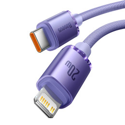 Baseus CAJY000205 Lightning – USB-C PD laidas 20W 480Mb/ s 1,2m – violetinė