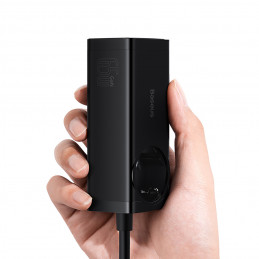 „Baseus GaN3 Pro 65W“ įkrovimo stotelė su USB-C ir USB-A jungtimis, 1 m ilgio ir 100 W ilgio laidu (juoda).