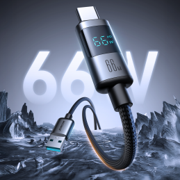 „Joyroom S-A16 Pro Prism“ serijos 66 W USB-A - USB-C laidas su ekranu, 1,2 m - juodas