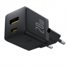 „Baseus Palm“ 20 W USB-C ir USB-A sieninis įkroviklis – juodas