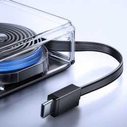 „Joyroom JR-PR1“ 10000mAh 22,5W išorinė baterija su integruotu ištraukiamu USB-C laidu – juoda