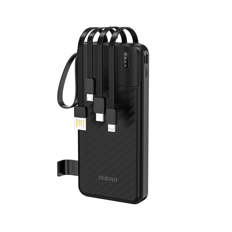 „Dudao K11“ 10000mAh išorinė baterija su įmontuotais laidais – juoda