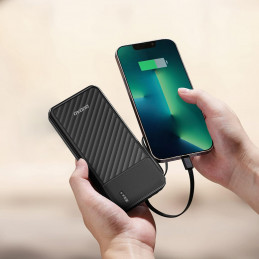 „Dudao K11“ 10000mAh išorinė baterija su įmontuotais laidais – juoda