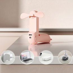 „Jisulife“ nešiojamasis ventiliatorius „Life8“ su USB įkrovos funkcija, 2000 mAh, ir žibintuvėliu – rožinis
