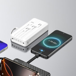 „Dudao K11 Pro“ 20000mAh išorinė baterija su įmontuotais laidais – balta