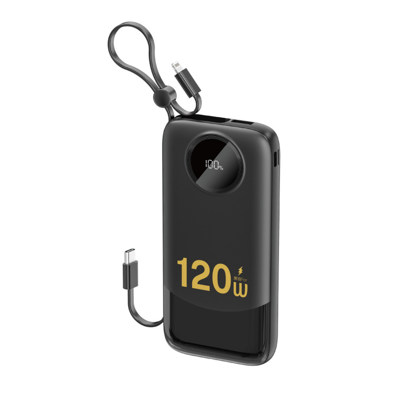 „Dudao K13“ 10000mAh išorinė baterija su įmontuotu laidu – juoda