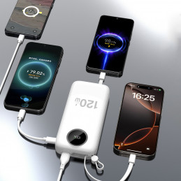 „Dudao K13Pro“ 20000mAh išorinė baterija su įmontuotu laidu – balta