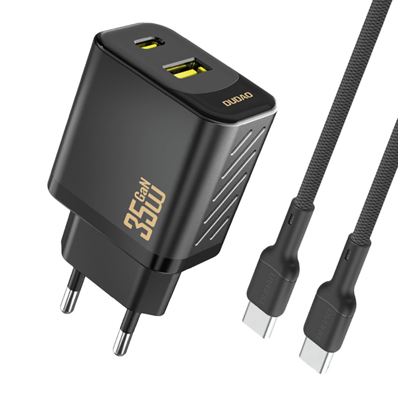 „Dudao A27 MaxC“ 35 W „GaN“ sieninis įkroviklis + USB-C laidas – juodas