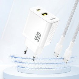 „Dudao A27 MaxC“ 35 W „GaN“ sieninis įkroviklis + USB-C laidas – baltas