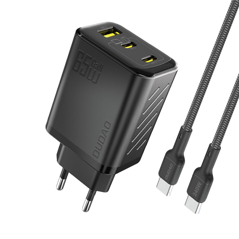 „Dudao A29C“ 65 W „GaN“ sieninis įkroviklis + USB-C laidas – juodas