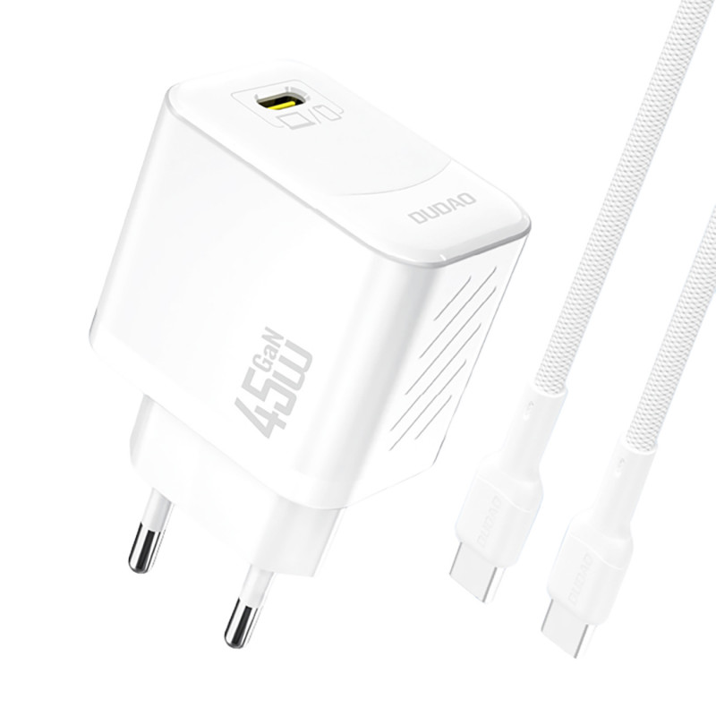 „Dudao A28C“ 45 W „GaN“ sieninis įkroviklis + USB-C laidas – baltas
