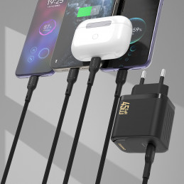 „Dudao A28C“ 45 W „GaN“ sieninis įkroviklis + USB-C laidas – juodas