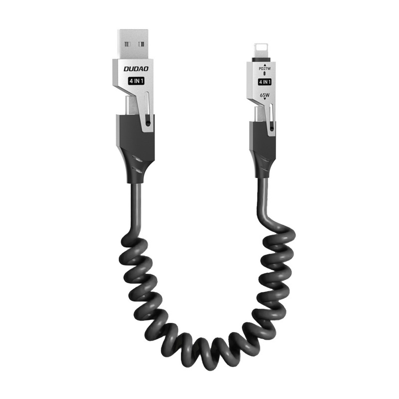 „Dudao L20 Pro 4-in-1“ USB-A / USB-C – „Lightning“ / USB-C laidas – juodas