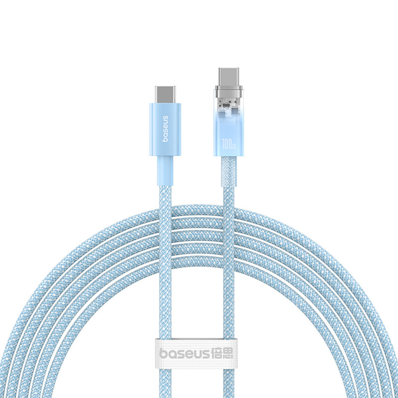 „Baseus Explorer 100W USB-C“ – USB-C laidas su išmaniuoju temperatūros jutikliu, 2 m – mėlynas