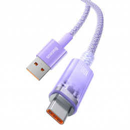 „Baseus Explorer 100W USB-A - USB-C“ laidas su išmaniuoju temperatūros jutikliu, 1 m – violetinis