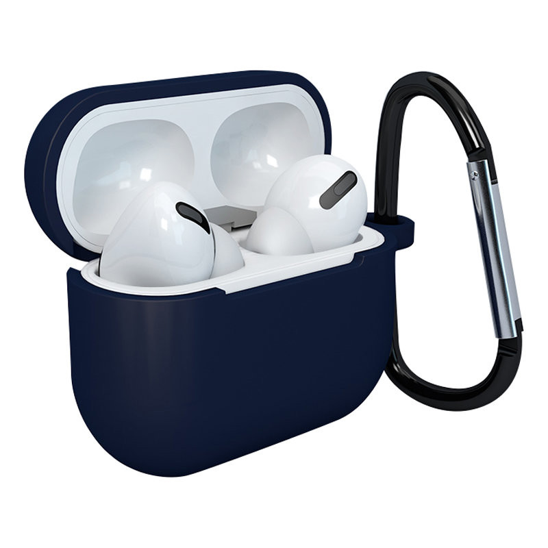 „AirPods 3“ silikoninis minkštas ausinių dangtelis + raktų pakabukas „Lobster“ pakabukas tamsiai mėlynas (D dėklas)