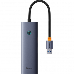 „Baseus UltraJoy 4in1“ USB-A šakotuvas, 3 x USB-A 3.0 + RJ45, pilkas