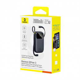„Baseus EnerFill FC31“ 20000mAh 22,5W išorinė baterija su skaitmeniniu ekranu ir 2 integruotais laidais (USB-C + „Lightn...