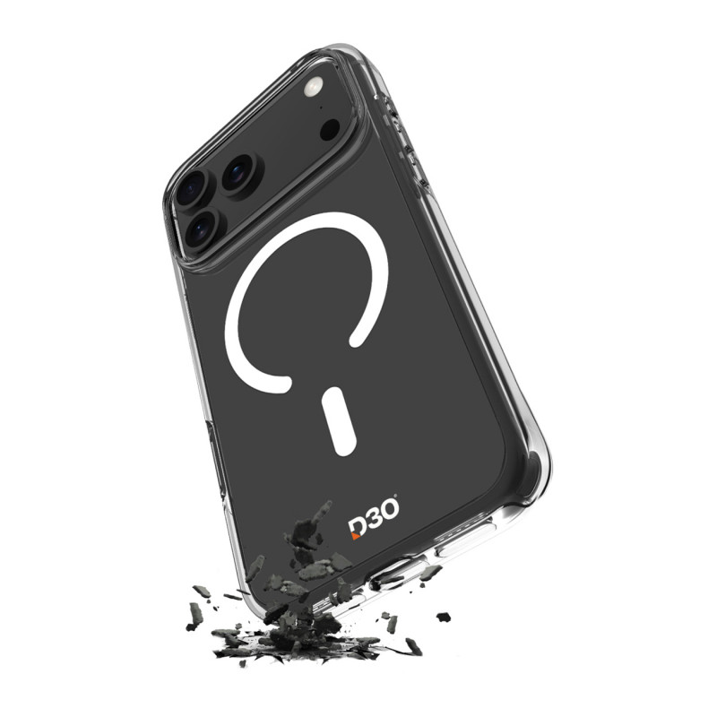 „Puro Impact Clear D3O TPU+PC“ dėklas, suderinamas su „MagSafe“, skirtas „iPhone 17 Pro“ – permatomas