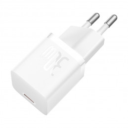 „Baseus GaN5“ 30 W USB-C mini sieninis įkroviklis – baltas