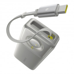 „Baseus Free2Pull“ 20000mAh 65W išorinė baterija su ištraukiamu USB-C laidu - pilka