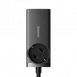 „Baseus GaN3 Pro 65W“ įkrovimo stotelė su USB-C ir USB-A jungtimis, 1 m ilgio ir 100 W ilgio laidu (juoda).