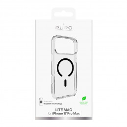 „Puro Lite Mag TPU+PC“ dėklas, suderinamas su „MagSafe“, skirtas „iPhone 17 Pro Max“ – skaidrus su juodu žiedu