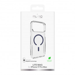 „Puro Lite Mag TPU+PC“ dėklas, suderinamas su „MagSafe“, skirtas „iPhone 17 Pro Max“ – skaidrus su mėlynu žiedu