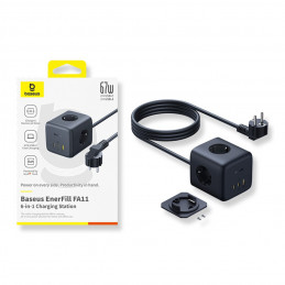 „Baseus EnerFill FA11“ 67 W maitinimo blokas, USB-A + USB-C kubas + 3 x ES lizdai (1,5 m) - juodas