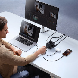 „Baseus EnerFill FA11“ 67 W maitinimo blokas, USB-A + USB-C kubas + 3 x ES lizdai (1,5 m) - juodas