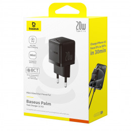 „Baseus Palm“ 20 W USB-C sieninis įkroviklis – juodas