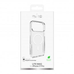 „Puro Lite Mag TPU+PC“ dėklas, suderinamas su „MagSafe“, skirtas „iPhone 17 Pro“ – skaidrus su baltu žiedu