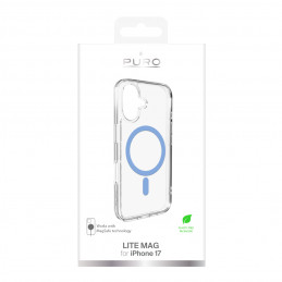 „Puro Lite Mag TPU+PC“ dėklas, suderinamas su „MagSafe“, skirtas „iPhone 17“ – skaidrus su mėlynu žiedu