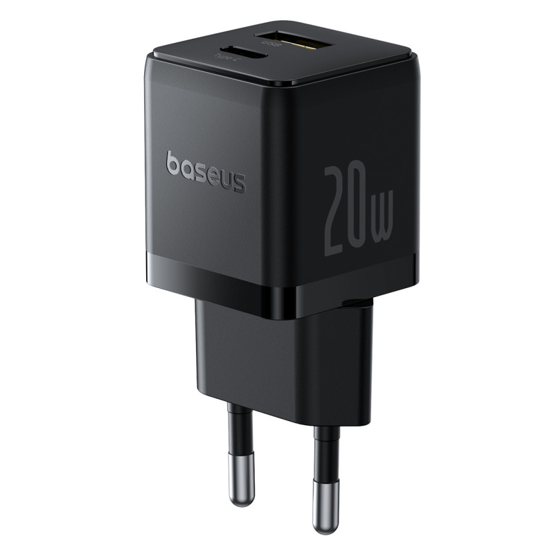 „Baseus Palm“ 20 W USB-C ir USB-A sieninis įkroviklis – juodas