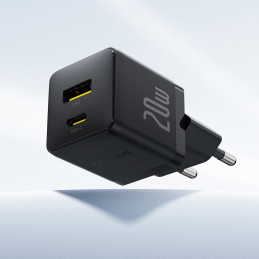 „Baseus Palm“ 20 W USB-C ir USB-A sieninis įkroviklis – juodas