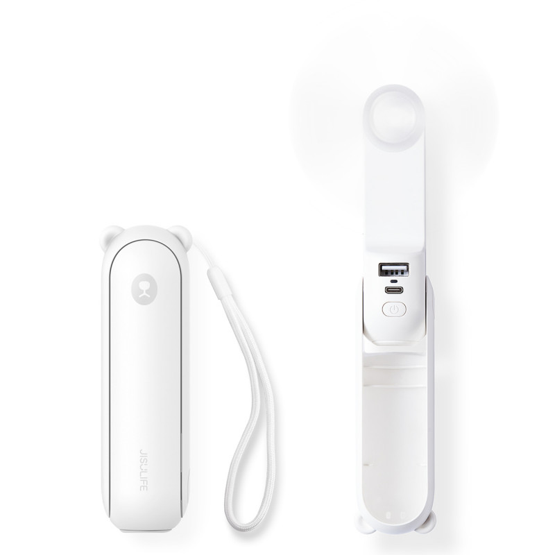 „Jisulife“ nešiojamasis ventiliatorius „Life8“ su USB įkrovos funkcija, 2000 mAh, ir žibintuvėliu – baltas